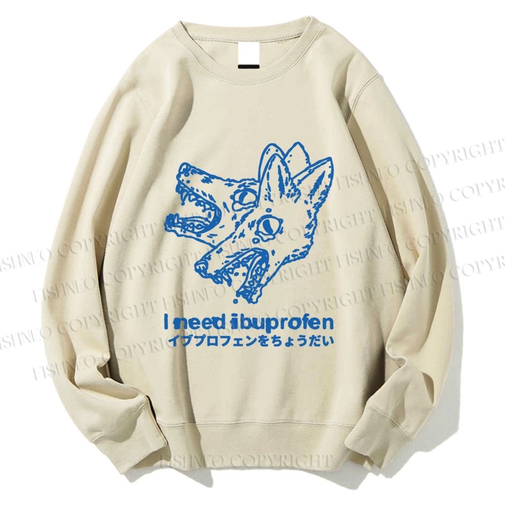 Unisex I need ibuprofen Wolf Vintage Printed Sweatshirt