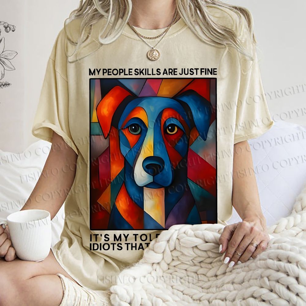 Unisex It's my tolerance to idiots that needs work Painting Dog Printed Washed Tee