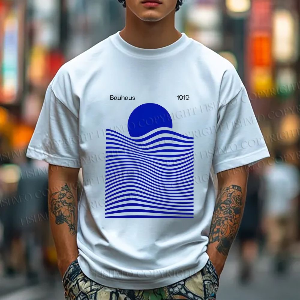 Unisex Sunrise Waves Printed Classic Cotton T-shirt
