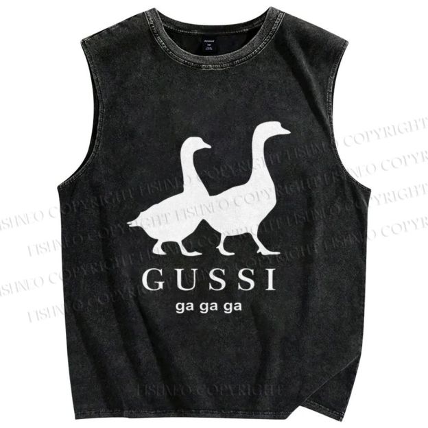 Unisex Goose Printed Washed Tank Top