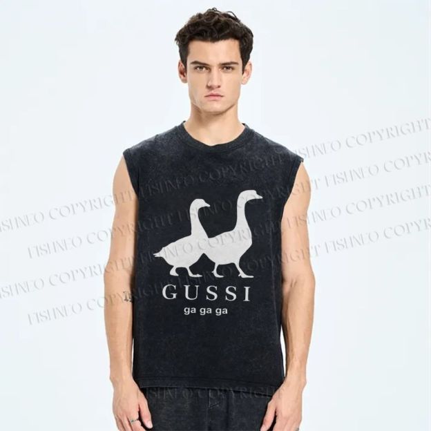 Unisex Goose Printed Washed Tank Top