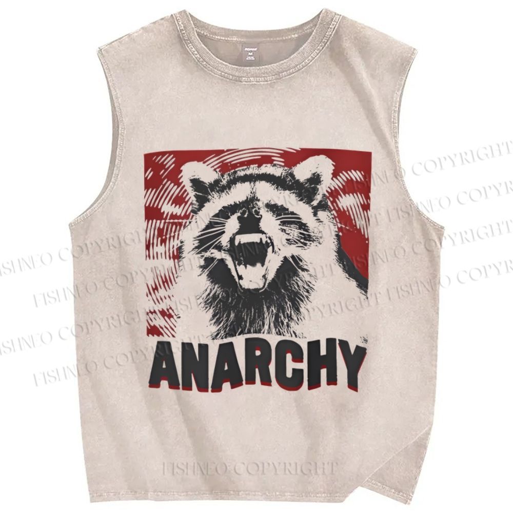 Unisex Anarchy Raccoon Printed Washed Tank Top
