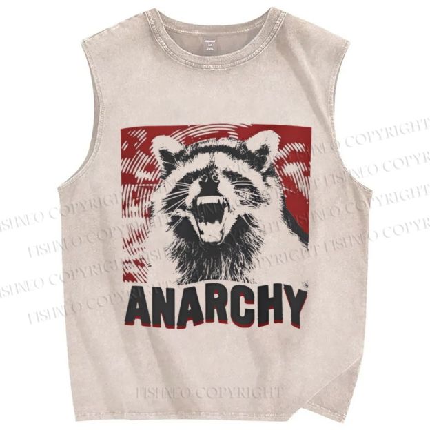 Unisex Anarchy Raccoon Printed Washed Tank Top