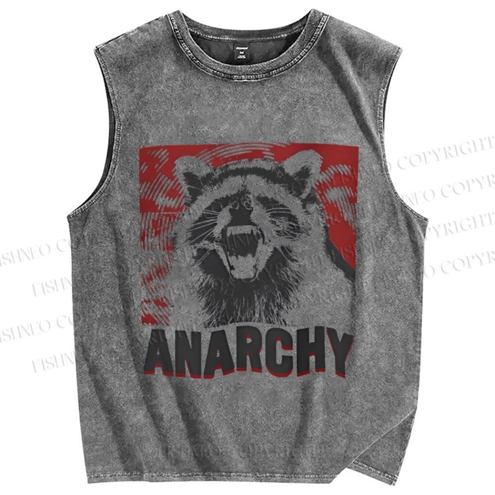 Unisex Anarchy Raccoon Printed Washed Tank Top