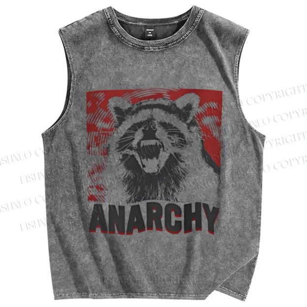 Unisex Anarchy Raccoon Printed Washed Tank Top