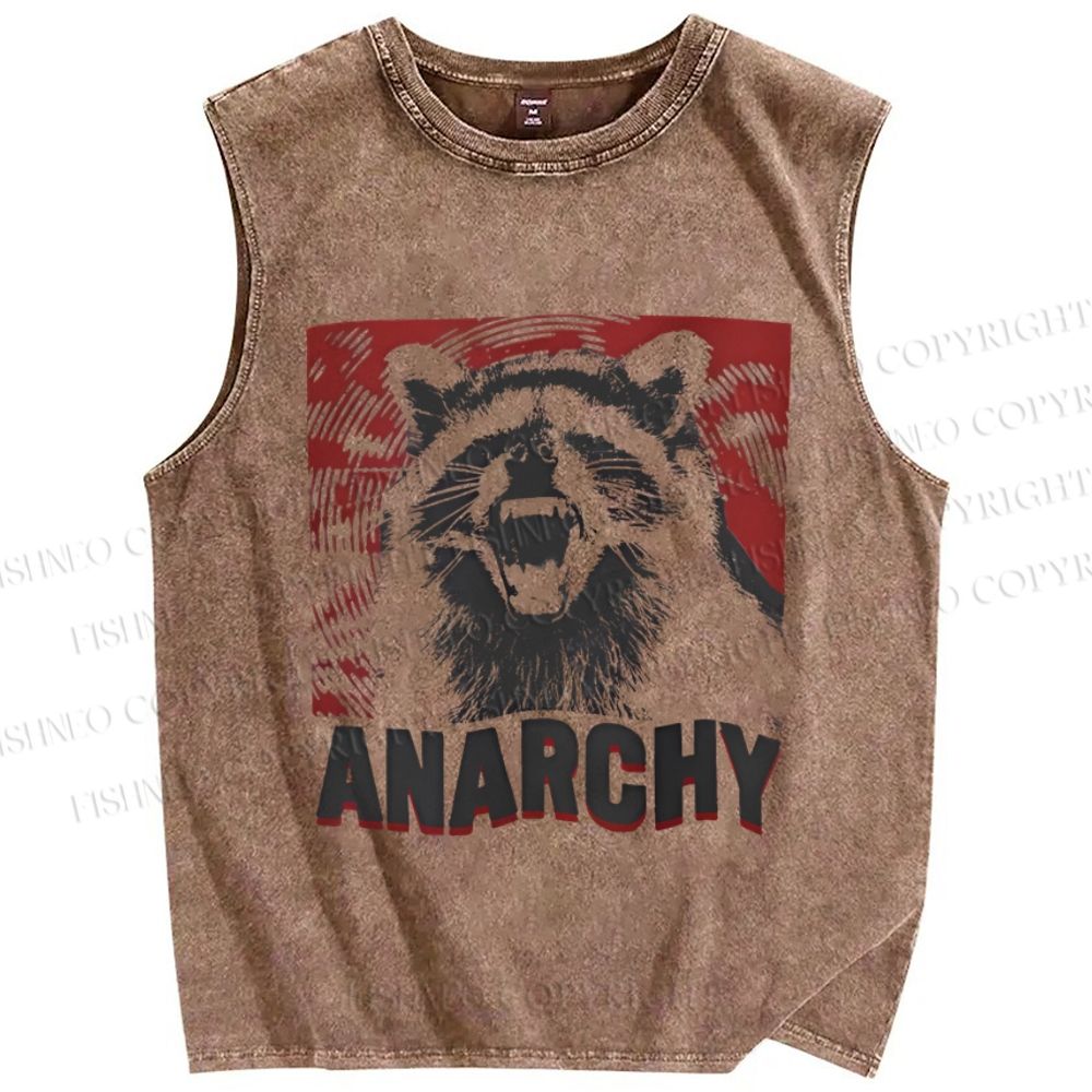 Unisex Anarchy Raccoon Printed Washed Tank Top