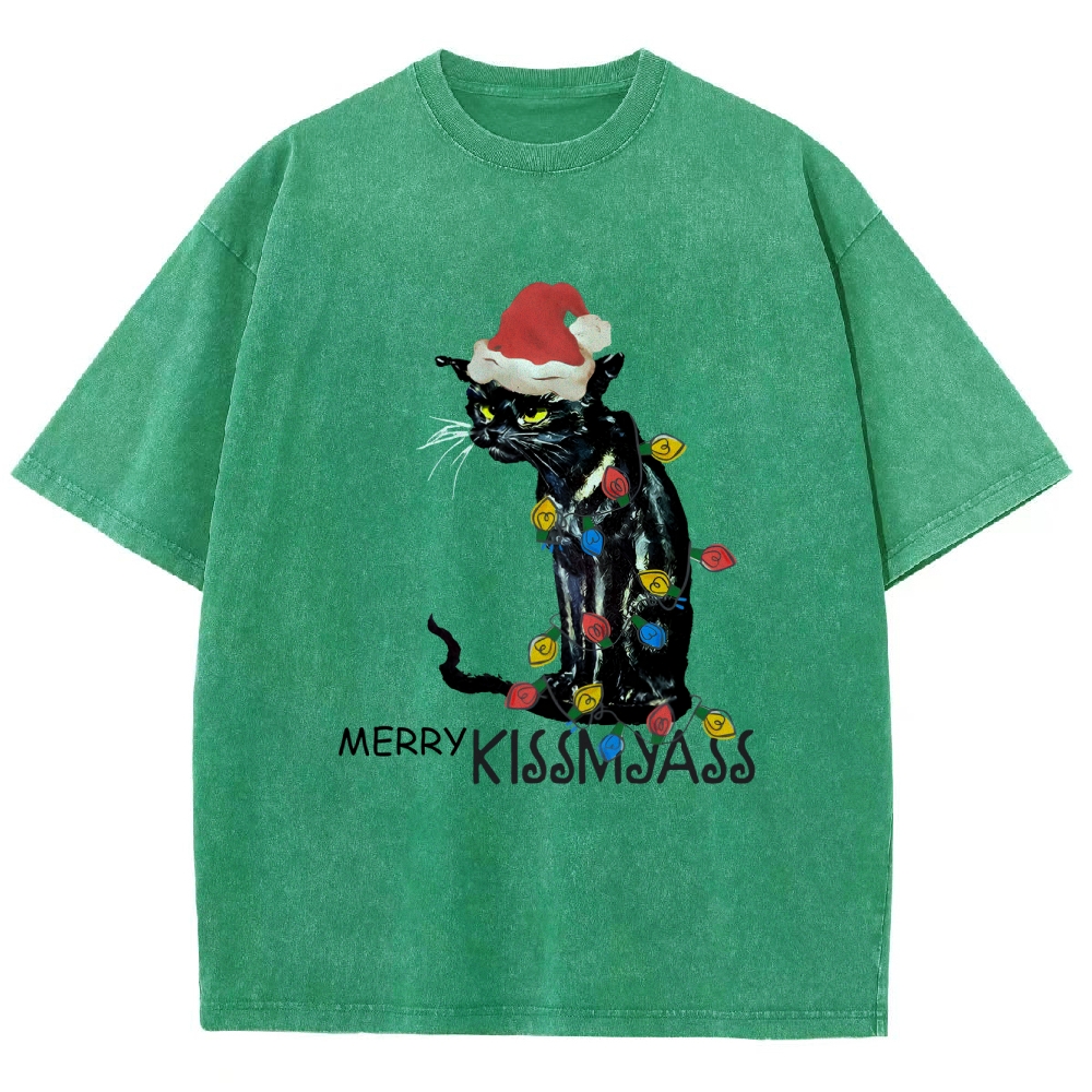 Merry Kissmyass Funny Cat Christmas LightsT-shirt
