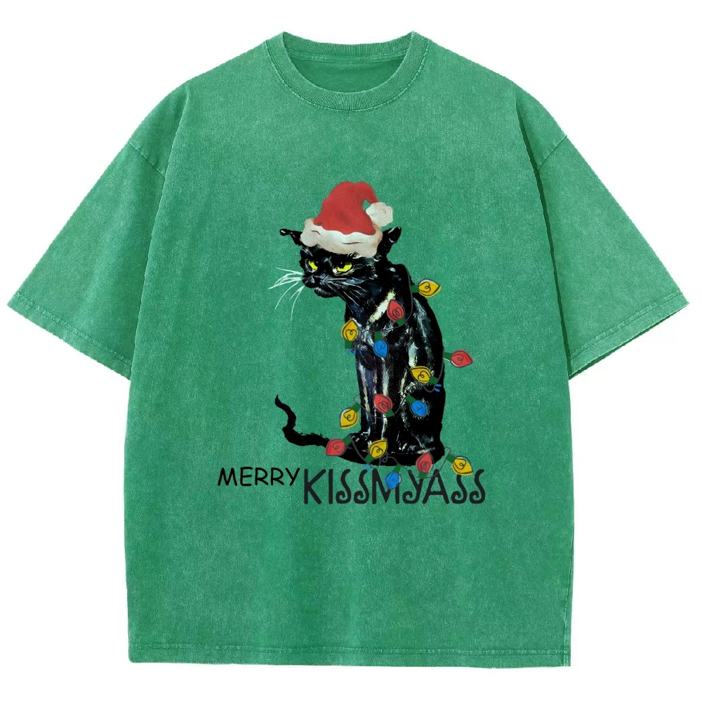 Merry Kissmyass Funny Cat Christmas LightsT-shirt