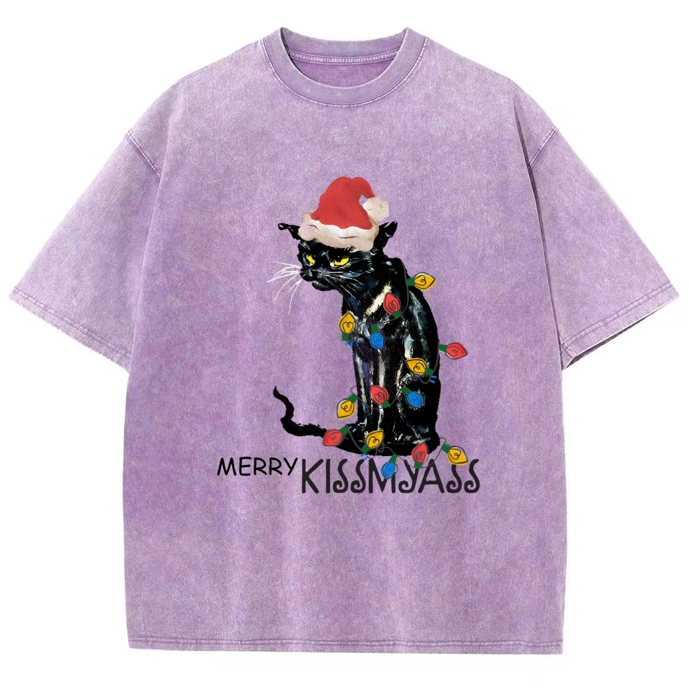 Merry Kissmyass Funny Cat Christmas LightsT-shirt