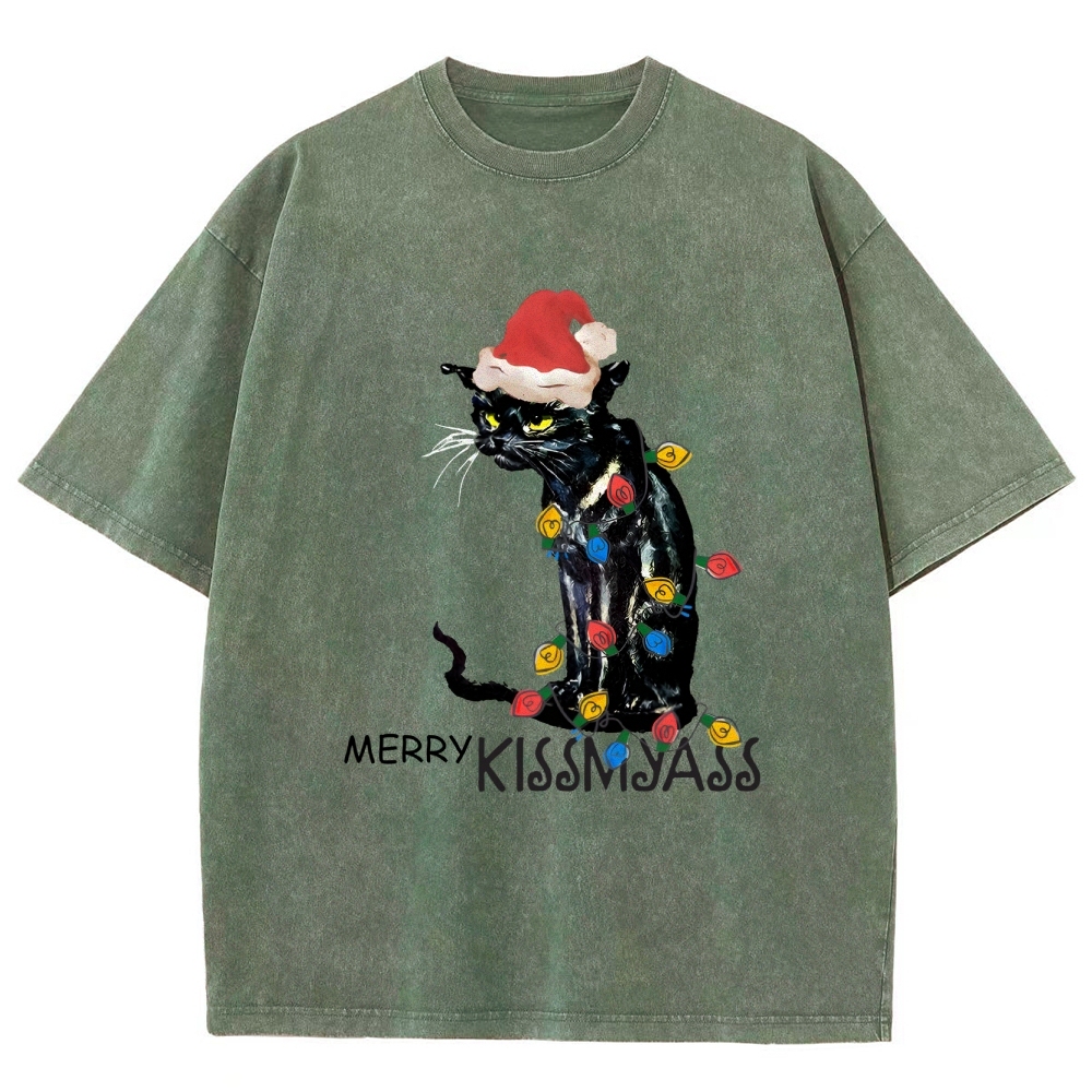 Merry Kissmyass Funny Cat Christmas LightsT-shirt