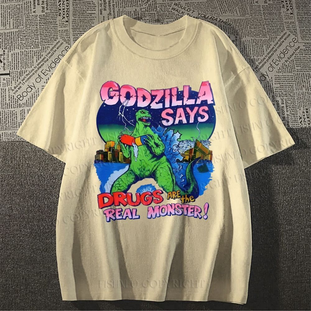 Unisex Godzilla Monsters Printed Classic Cotton T-shirt