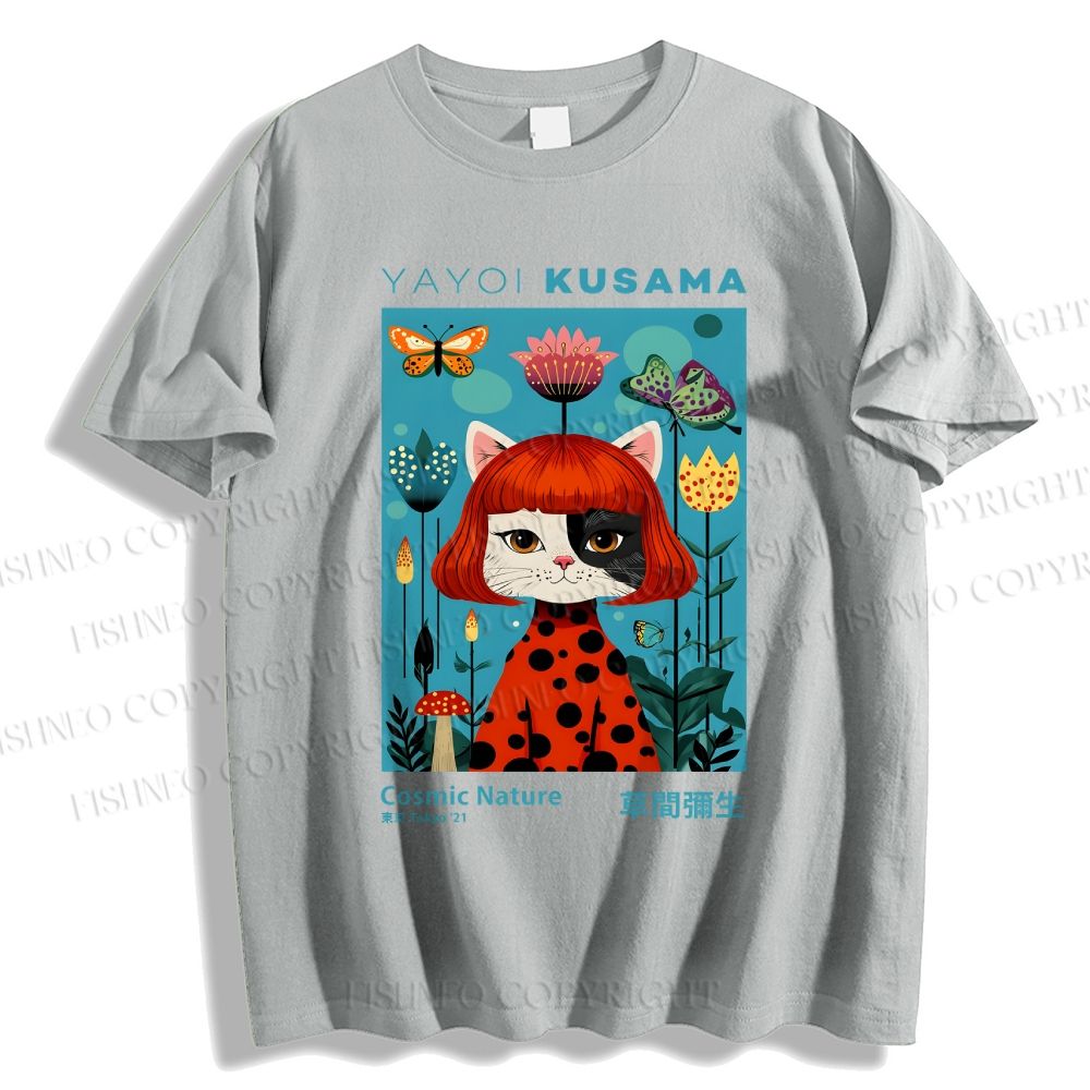 Unisex Yayoi Kusama Cats Printed Classic Cotton T-shirt