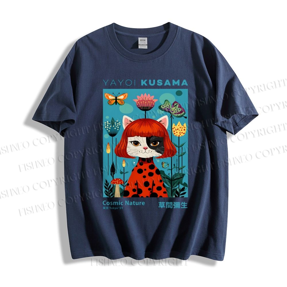 Unisex Yayoi Kusama Cats Printed Classic Cotton T-shirt