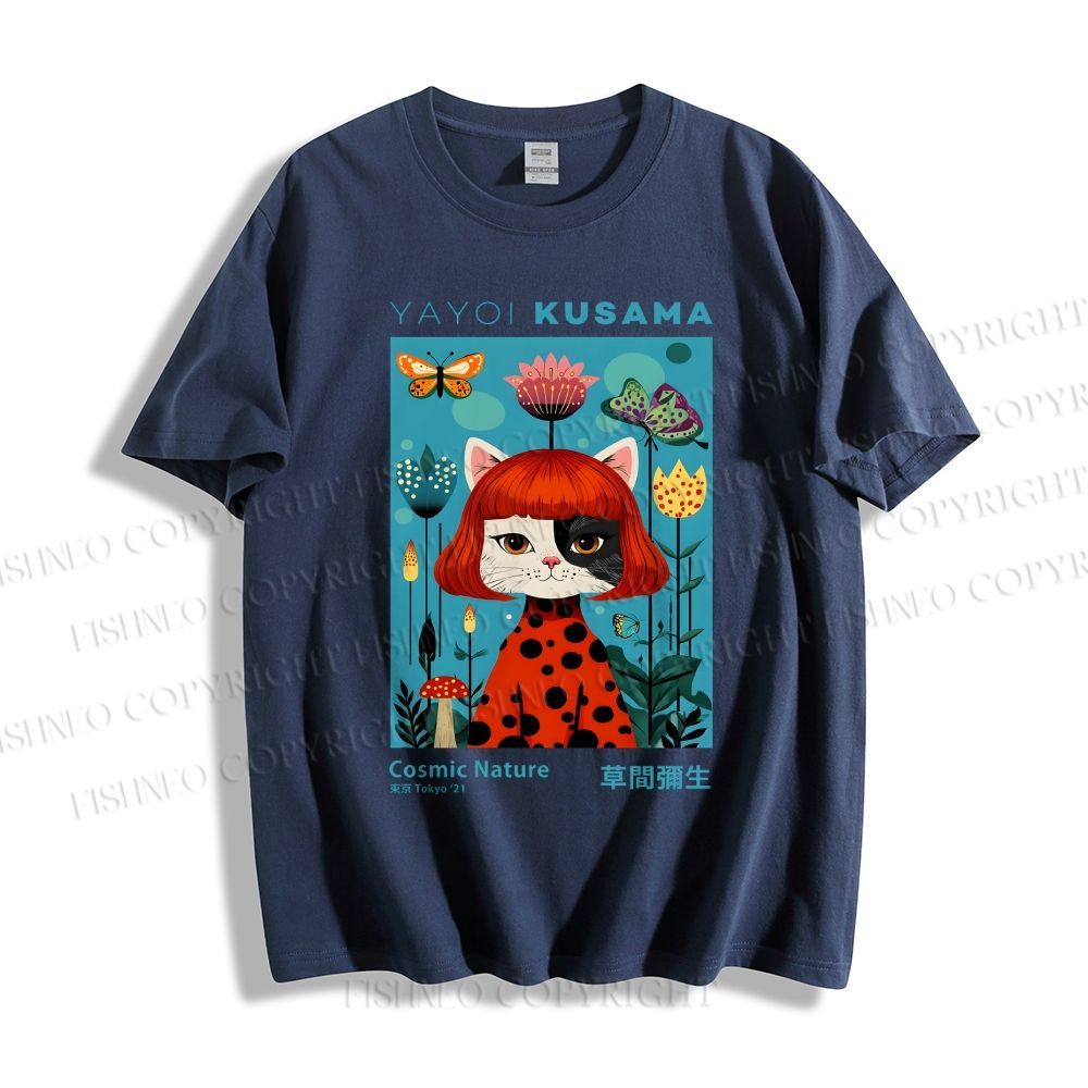 Unisex Yayoi Kusama Cats Printed Classic Cotton T-shirt