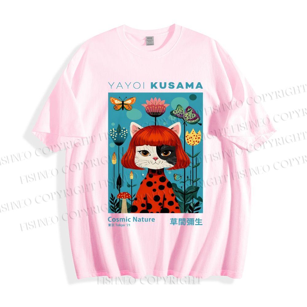 Unisex Yayoi Kusama Cats Printed Classic Cotton T-shirt