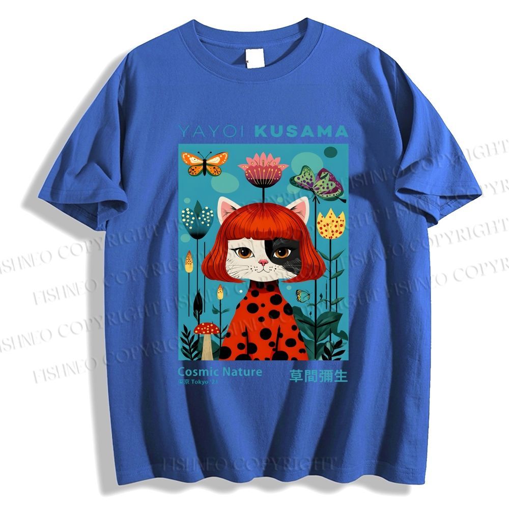 Unisex Yayoi Kusama Cats Printed Classic Cotton T-shirt