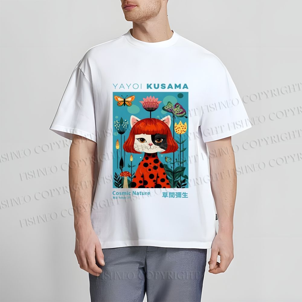 Unisex Yayoi Kusama Cats Printed Classic Cotton T-shirt