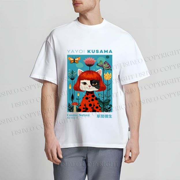Unisex Yayoi Kusama Cats Printed Classic Cotton T-shirt