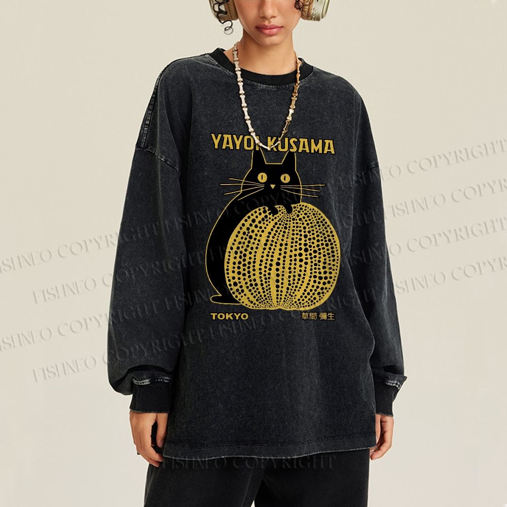 Unisex Casual Japanese Yayoi Kusama Pumpkin Printed Long Sleeve T-shirt