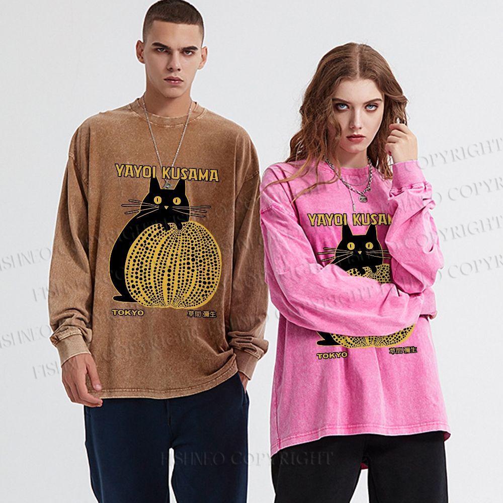 Unisex Casual Japanese Yayoi Kusama Pumpkin Printed Long Sleeve T-shirt