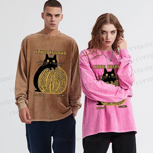 Unisex Casual Japanese Yayoi Kusama Pumpkin Printed Long Sleeve T-shirt
