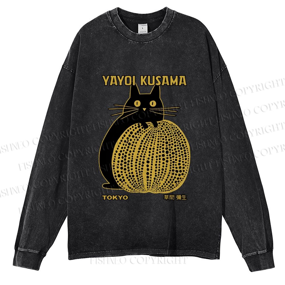 Unisex Casual Japanese Yayoi Kusama Pumpkin Printed Long Sleeve T-shirt