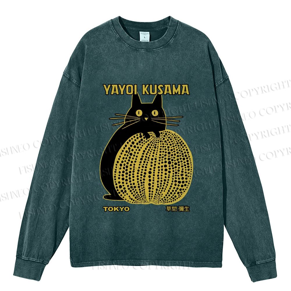 Unisex Casual Japanese Yayoi Kusama Pumpkin Printed Long Sleeve T-shirt