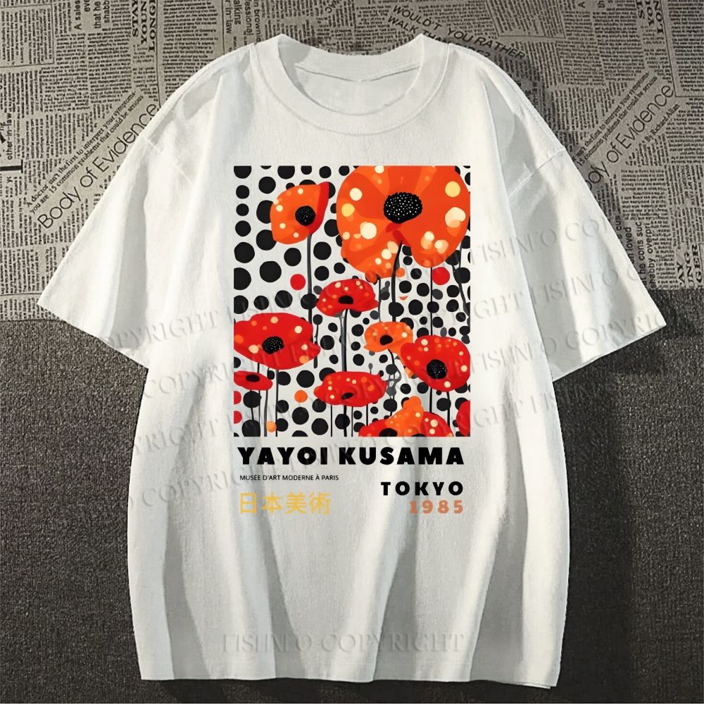 Unisex Japanese Yayoi Kusama Flower Classic Cotton T-shirt