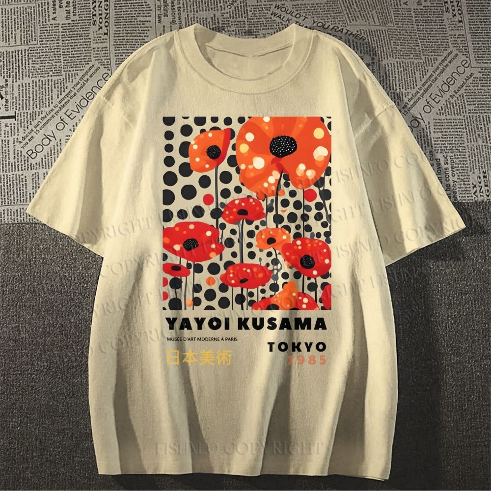 Unisex Japanese Yayoi Kusama Flower Classic Cotton T-shirt