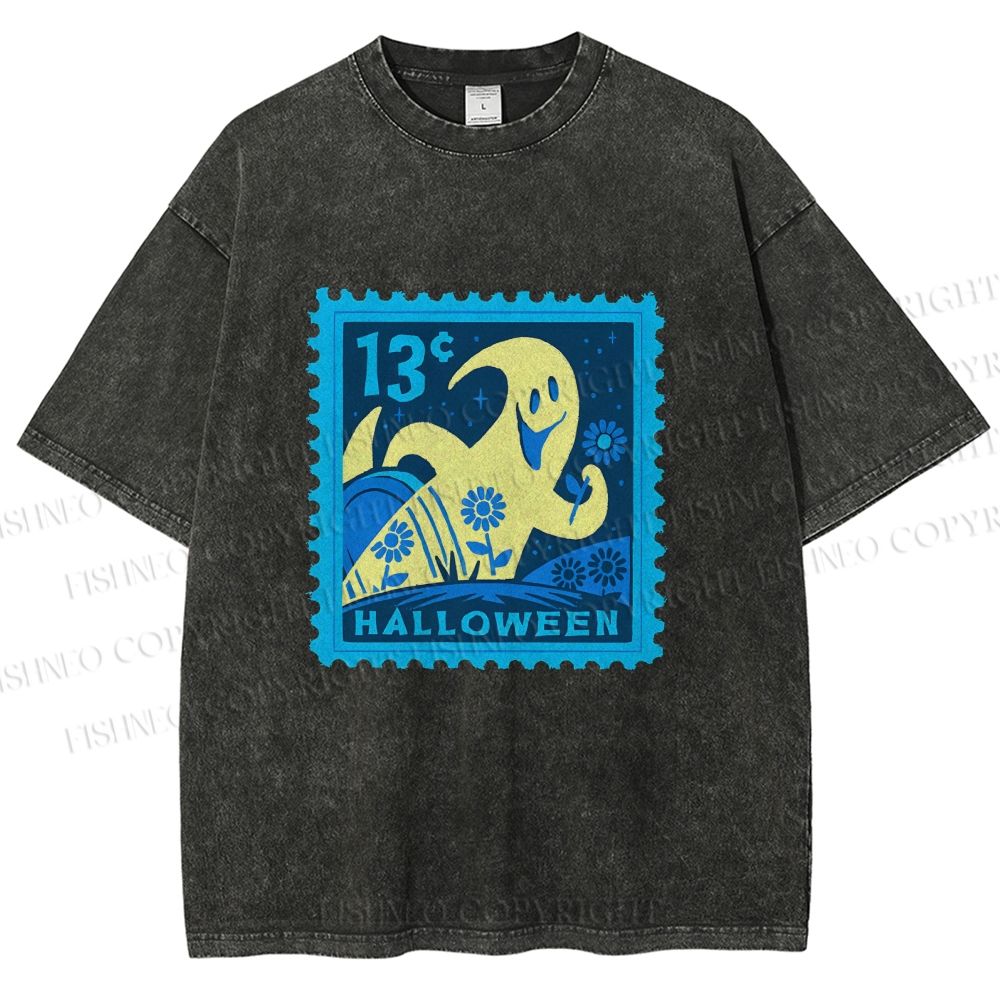Unisex Halloween Stamp Printed Washed Tee