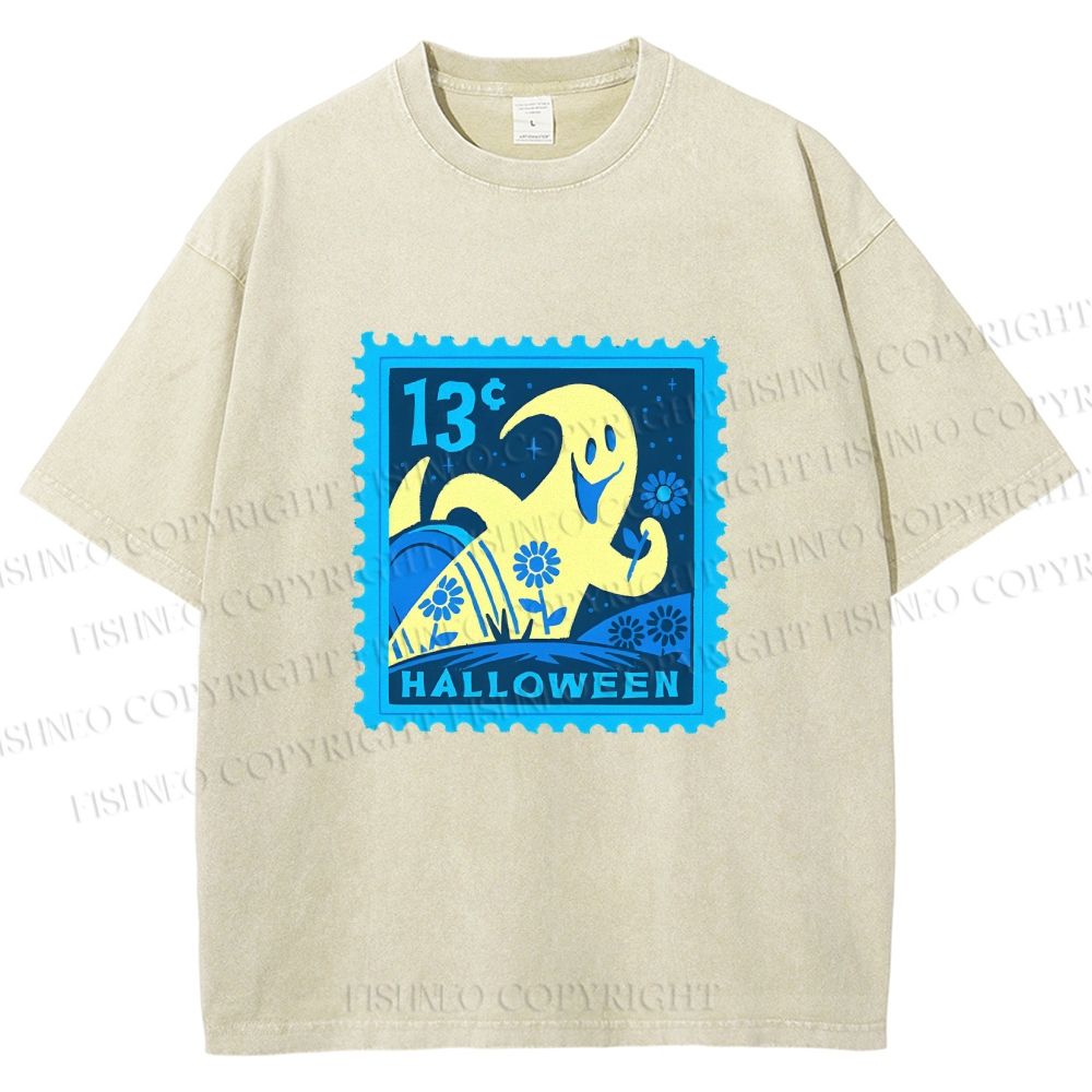 Unisex Halloween Stamp Printed Washed Tee