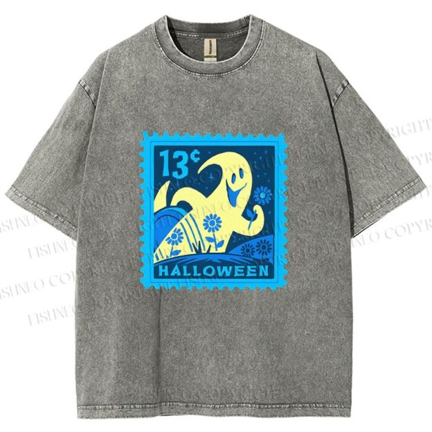 Unisex Halloween Stamp Printed Washed Tee