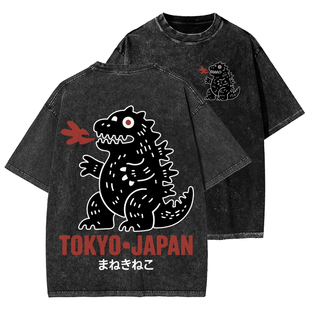 Unisex Lucky Monster Tokyo Japan Front And Back Printed Washed Tee