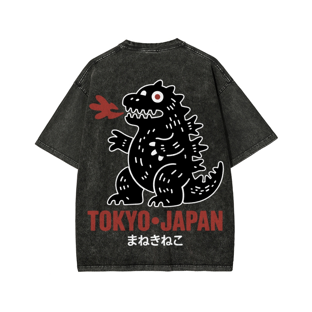 Unisex Lucky Monster Tokyo Japan Front And Back Printed Washed Tee