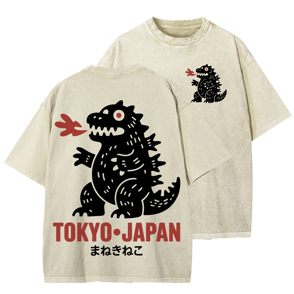 Unisex Lucky Monster Tokyo Japan Front And Back Printed Washed Tee