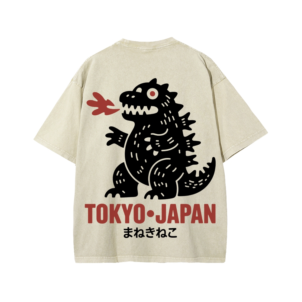 Unisex Lucky Monster Tokyo Japan Front And Back Printed Washed Tee