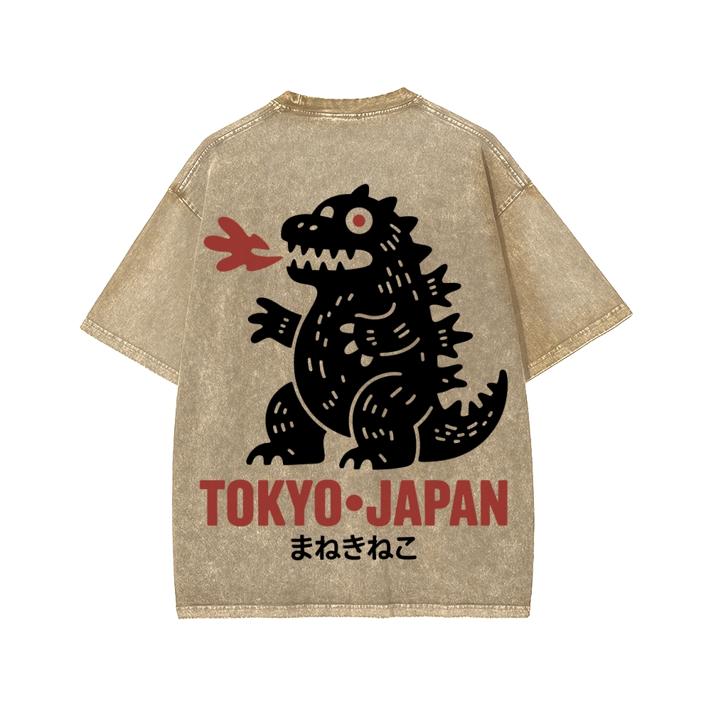 Unisex Lucky Monster Tokyo Japan Front And Back Printed Washed Tee