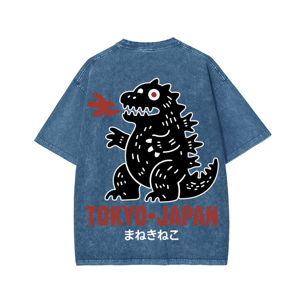 Unisex Lucky Monster Tokyo Japan Front And Back Printed Washed Tee