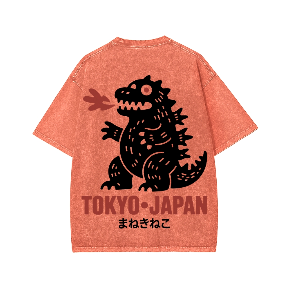 Unisex Lucky Monster Tokyo Japan Front And Back Printed Washed Tee