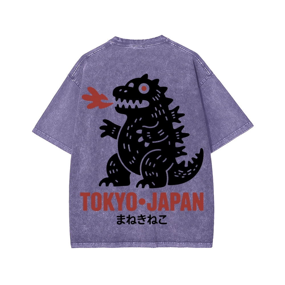 Unisex Lucky Monster Tokyo Japan Front And Back Printed Washed Tee