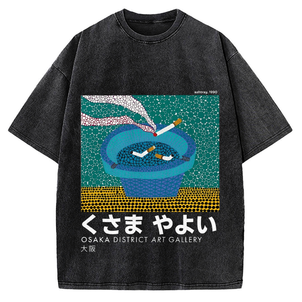Japanese Polka Dot Art Cigarette Butts Vintage Washed T-shirt