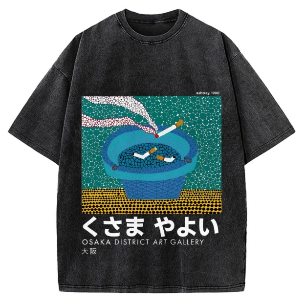 Japanese Polka Dot Art Cigarette Butts Vintage Washed T-shirt