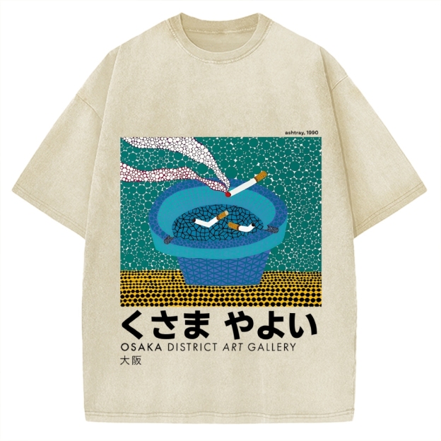 Japanese Polka Dot Art Cigarette Butts Vintage Washed T-shirt