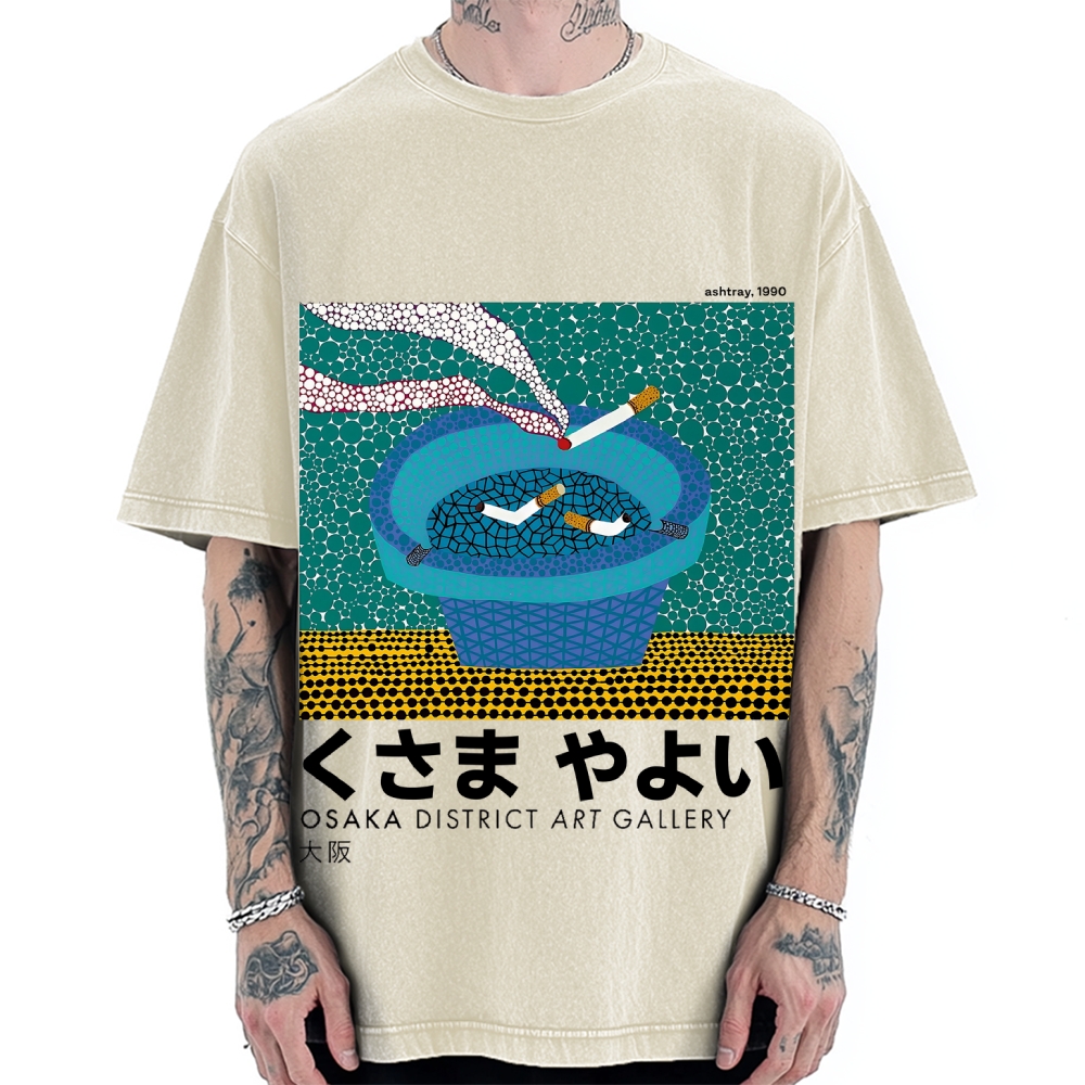 Japanese Polka Dot Art Cigarette Butts Vintage Washed T-shirt