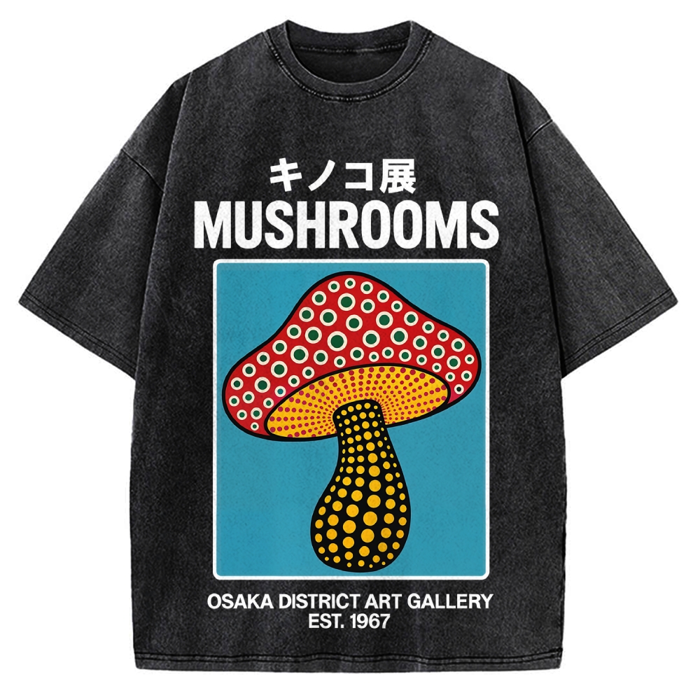 Japanese Polka Dot Art Mushrooms Vintage Washed T-shirt