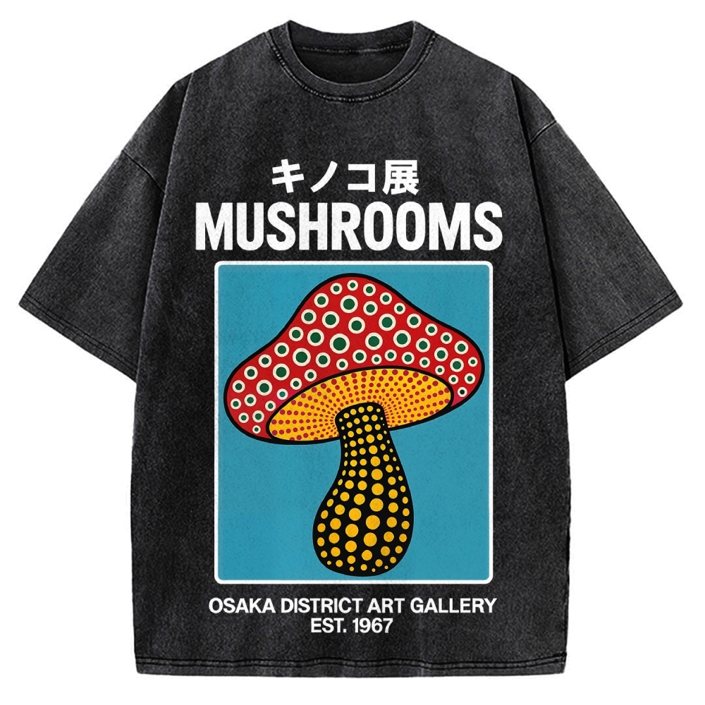 Japanese Polka Dot Art Mushrooms Vintage Washed T-shirt