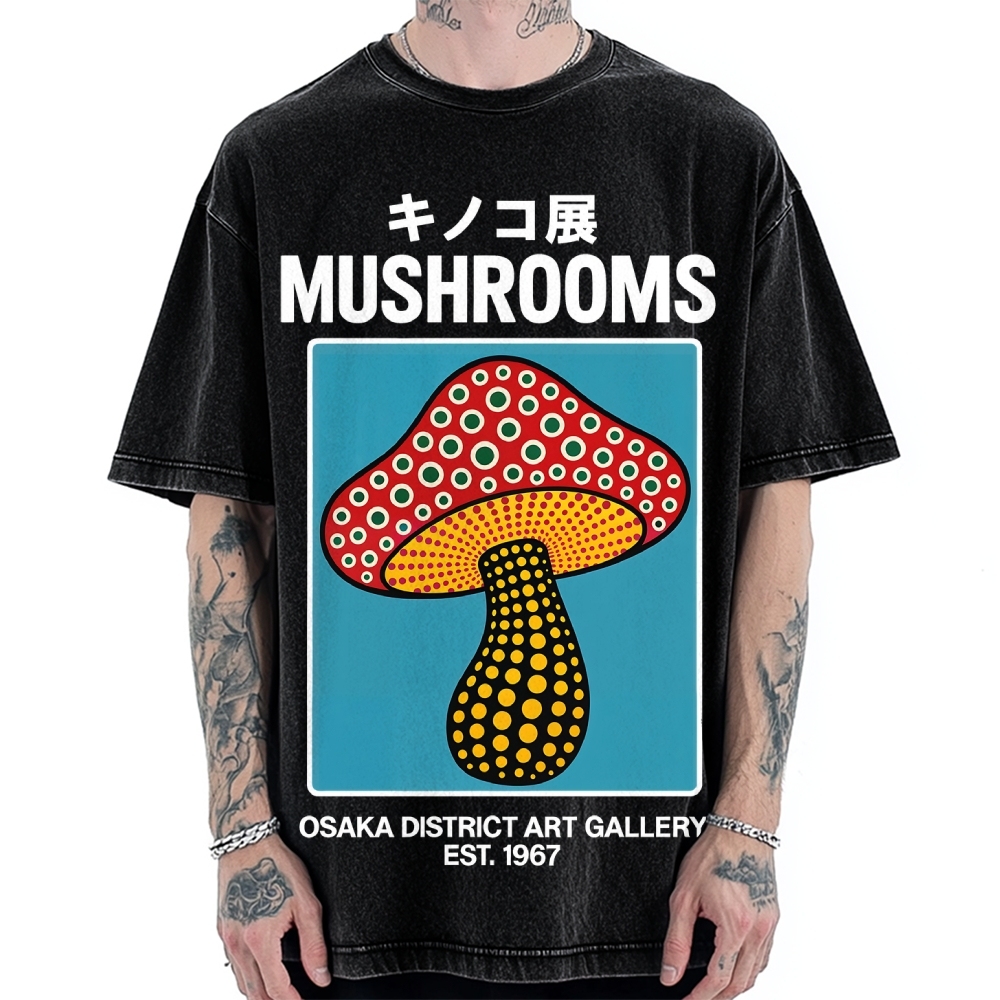 Japanese Polka Dot Art Mushrooms Vintage Washed T-shirt