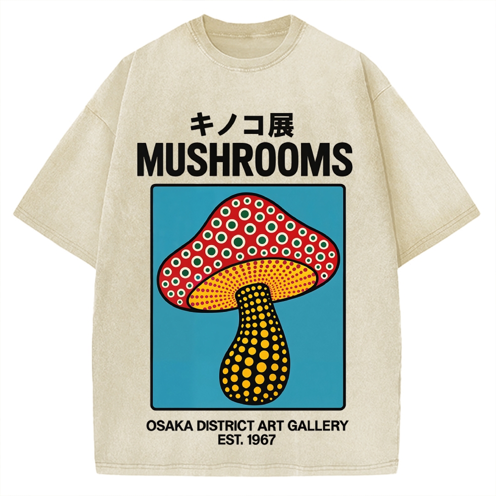 Japanese Polka Dot Art Mushrooms Vintage Washed T-shirt