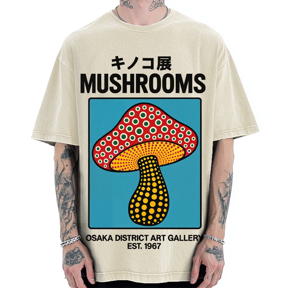 Japanese Polka Dot Art Mushrooms Vintage Washed T-shirt