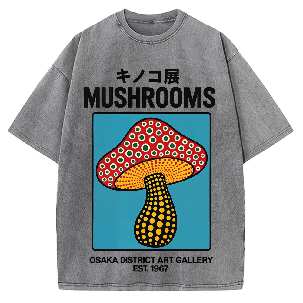 Japanese Polka Dot Art Mushrooms Vintage Washed T-shirt